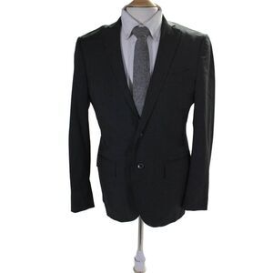 Lubiam Men's Long Sleeves Lined Two Button Collared Jacket Black Size 50